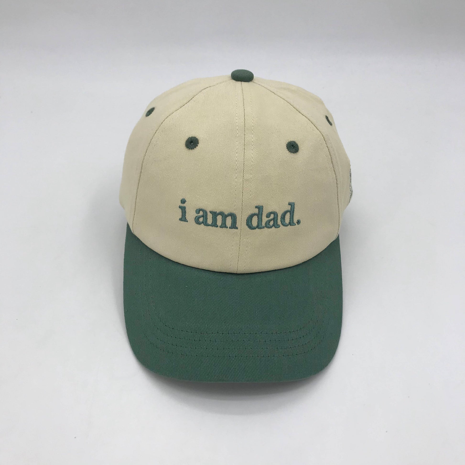 Green i am dad. embroidered dad hat, two-toned curved brim