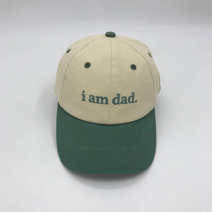 Green i am dad. embroidered dad hat, two-toned curved brim